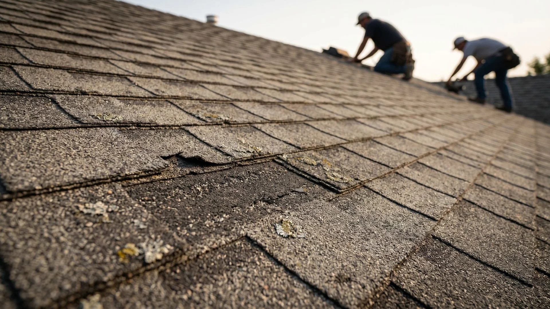 Aging asphalt shingle roof showing replacement warning signs