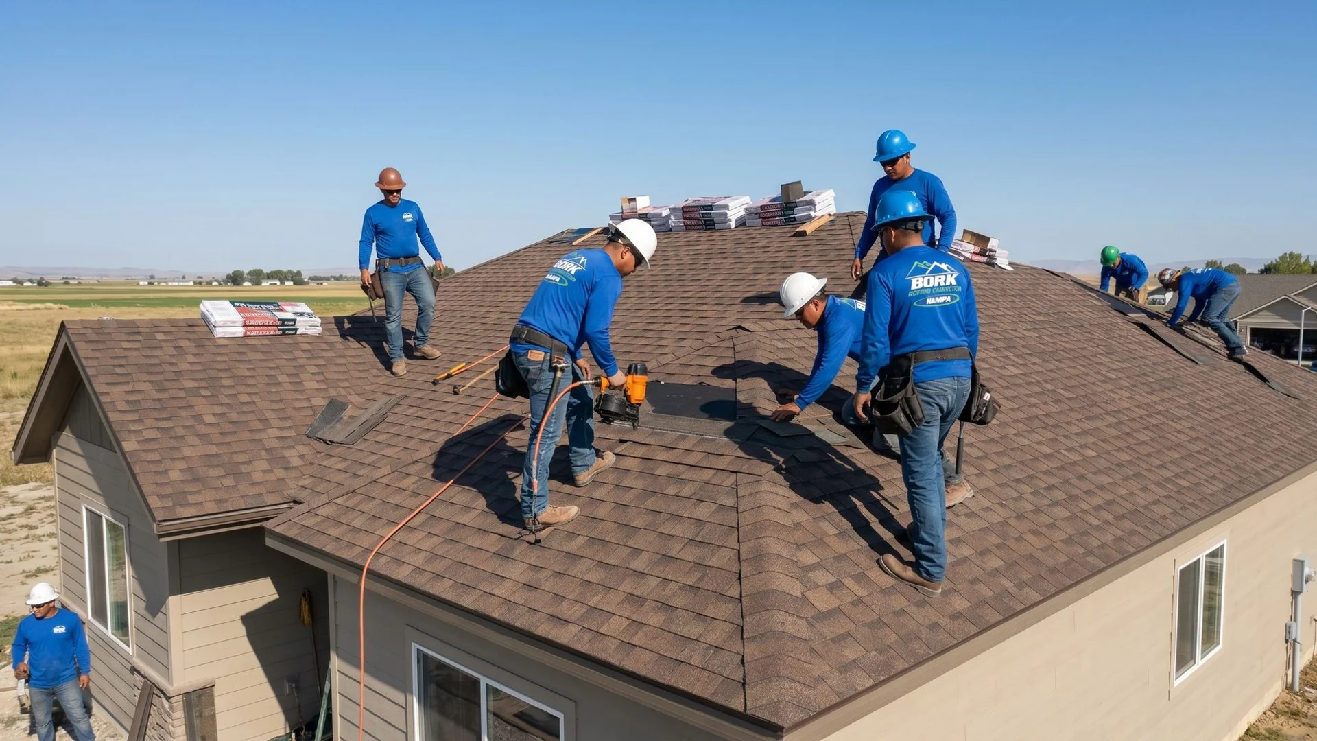 Bork Nampa Roofing crew working on a Marsing, Idaho home